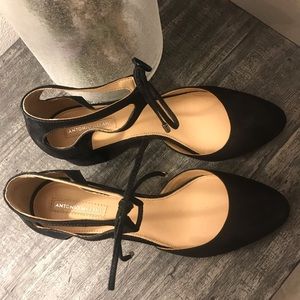 Antonio Melani Black Suede Ankle Tie Block Heels